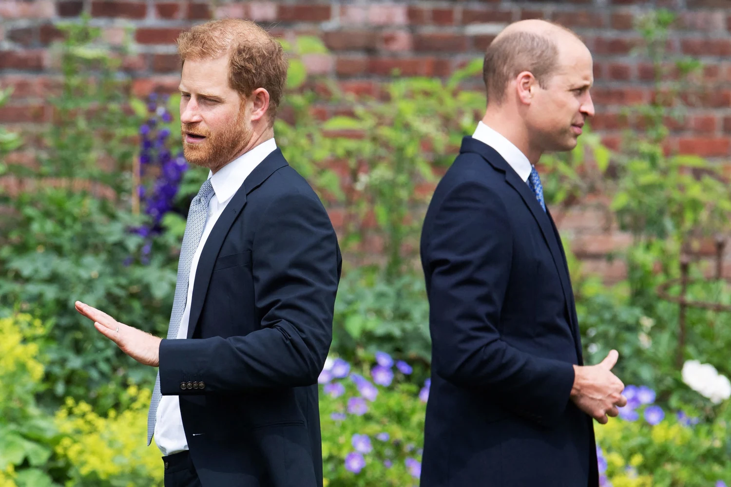 Prince Harry and Prince William at the unveiling of a statue of their mother, Princess Diana at Kensington Palace in London on July 1, 2021.