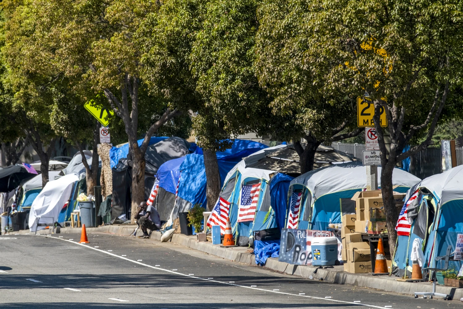 Homeless veterans encampment on April 22, 2021 in Los Angeles.