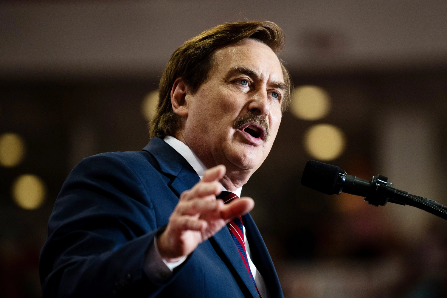 MyPillow founder Mike Lindell at a Trump rally, in St Cloud, Minn., on July 27, 2024.