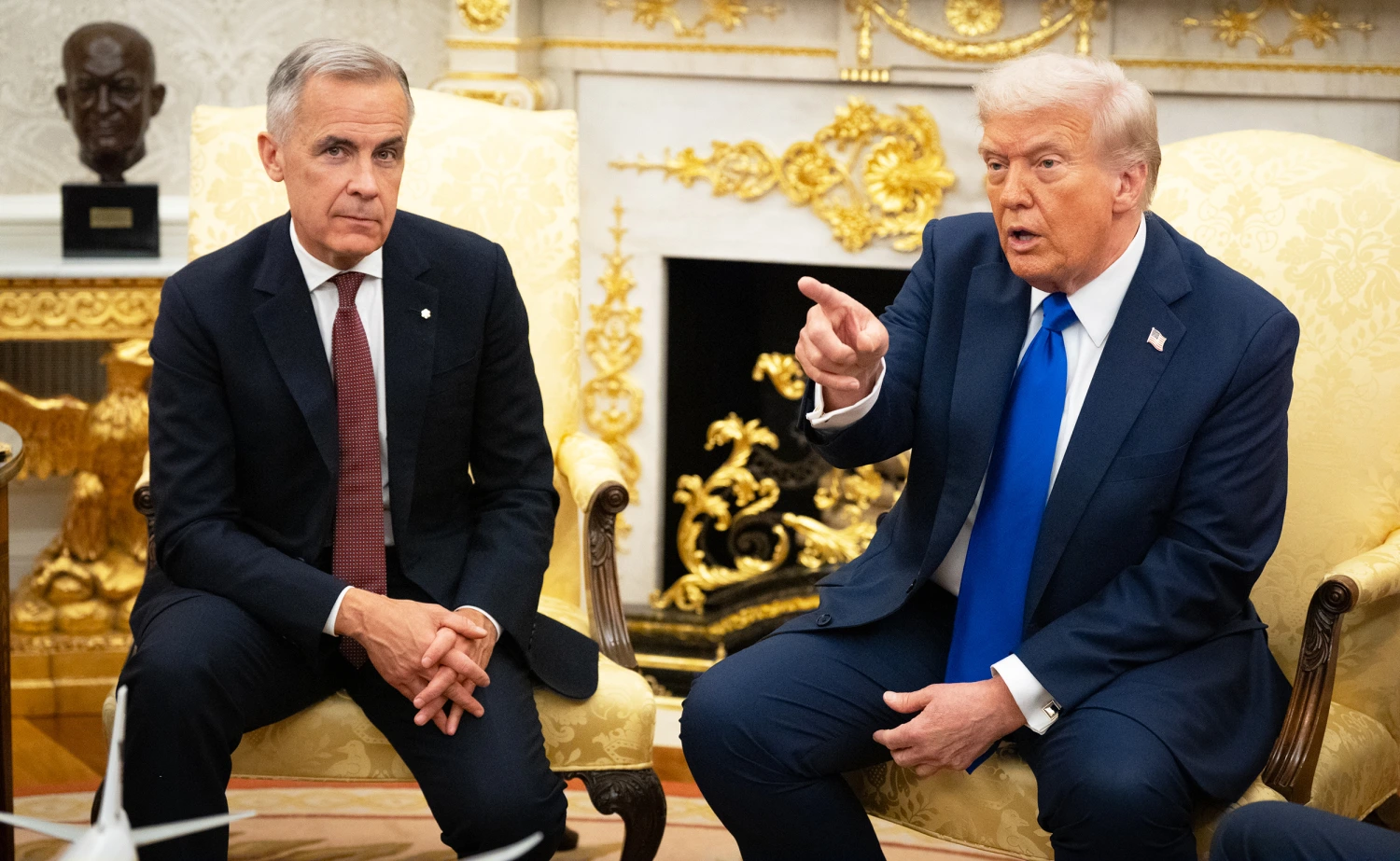 President Donald Trump with Canadian Prime Minister Mark Carney in the Oval Office on Oct. 7, 2025.