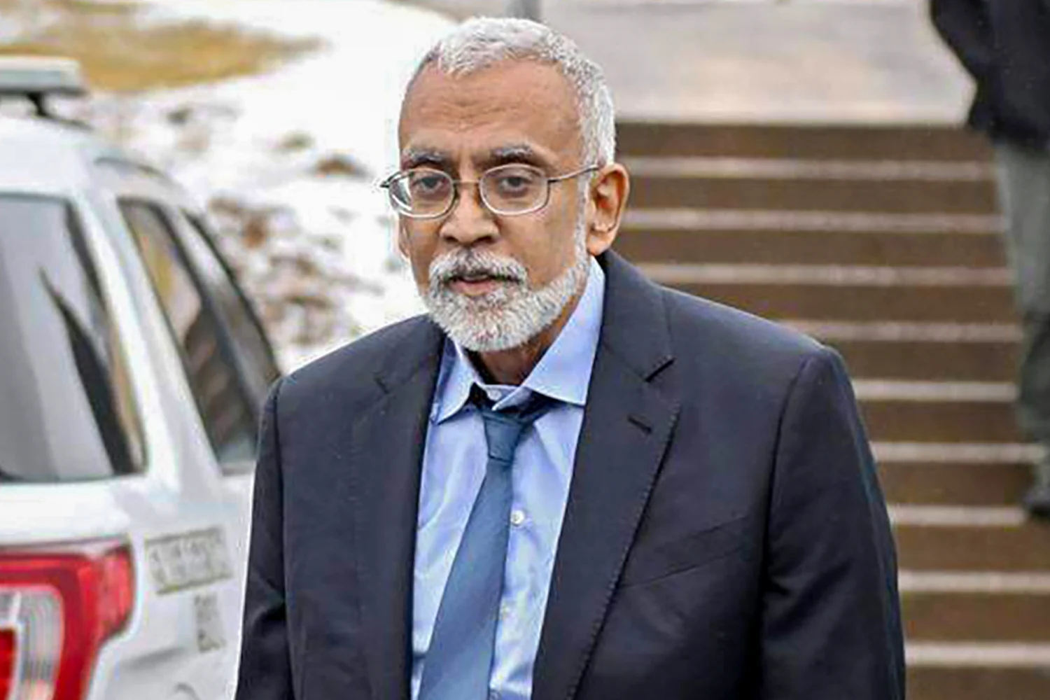 Subramanyam "Subu" Vedam arrives at the Centre County Courthouse for his Post-Conviction Relief Act hearing on Feb. 6, 2025, in Bellefonte, Pa.