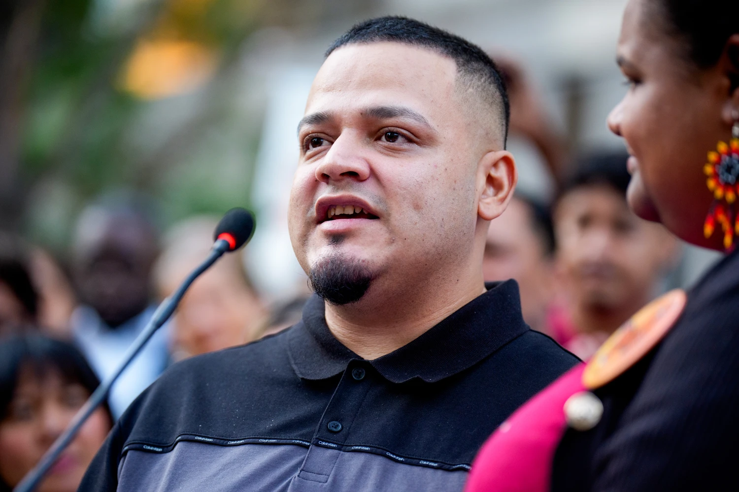 Kilmar Abrego Garcia speaks during a rally and prayer vigil for him before he enters a U.S. Immigration and Customs Enforcement field office on August 25, 2025 in Baltimore, Maryland.
