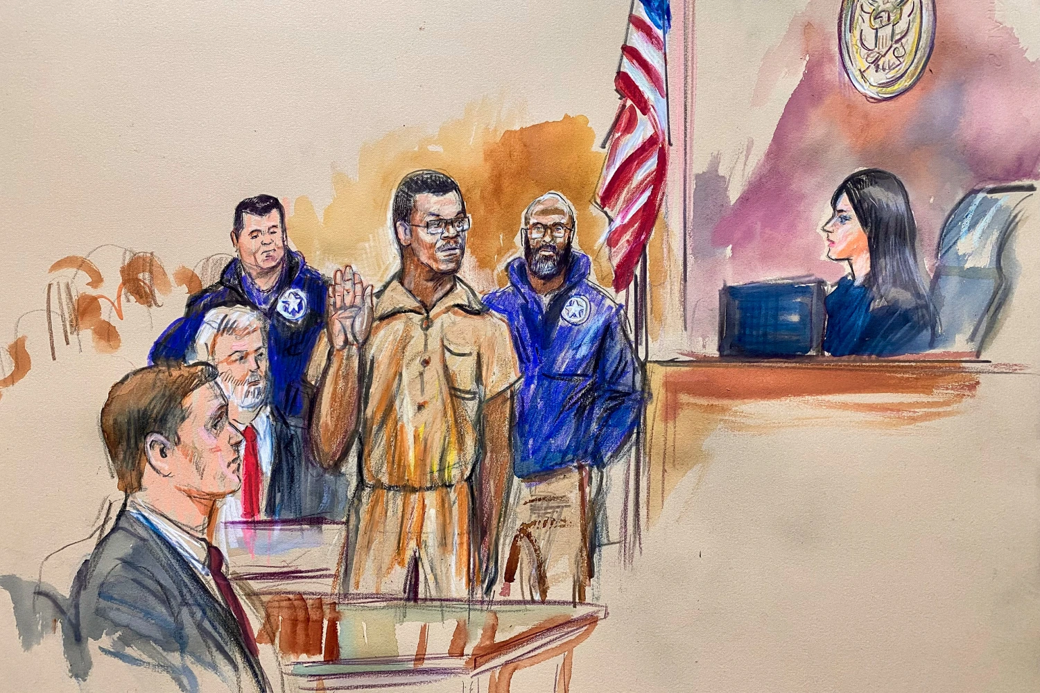 Courtroom sketch shows Brian Cole Jr. during a court a appearance on December 5th, 2025.