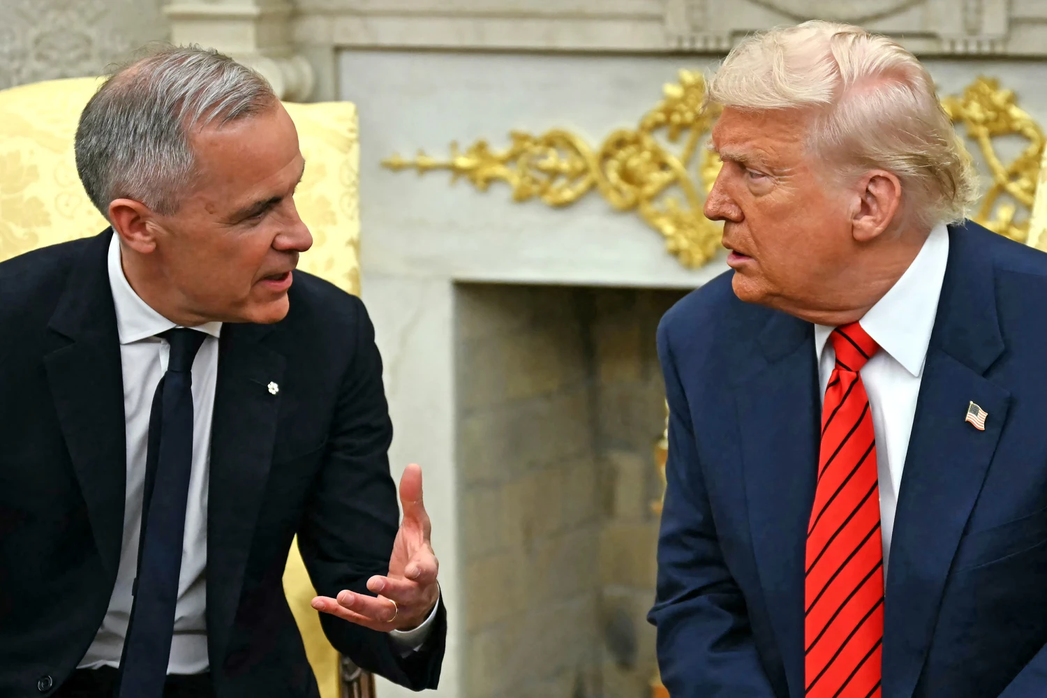 US President Donald Trump meets with Canadian Prime Minister Mark Carney in the Oval Office of the White House in Washington, DC, on May 6, 2025.