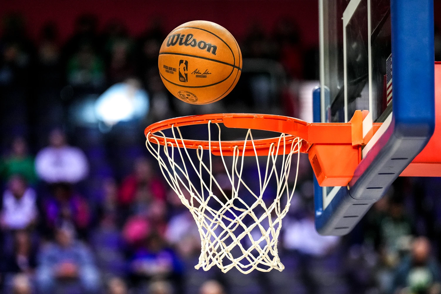 An NBA game ball at Little Caesars Arena on Feb. 26, 2025 in Detroit.