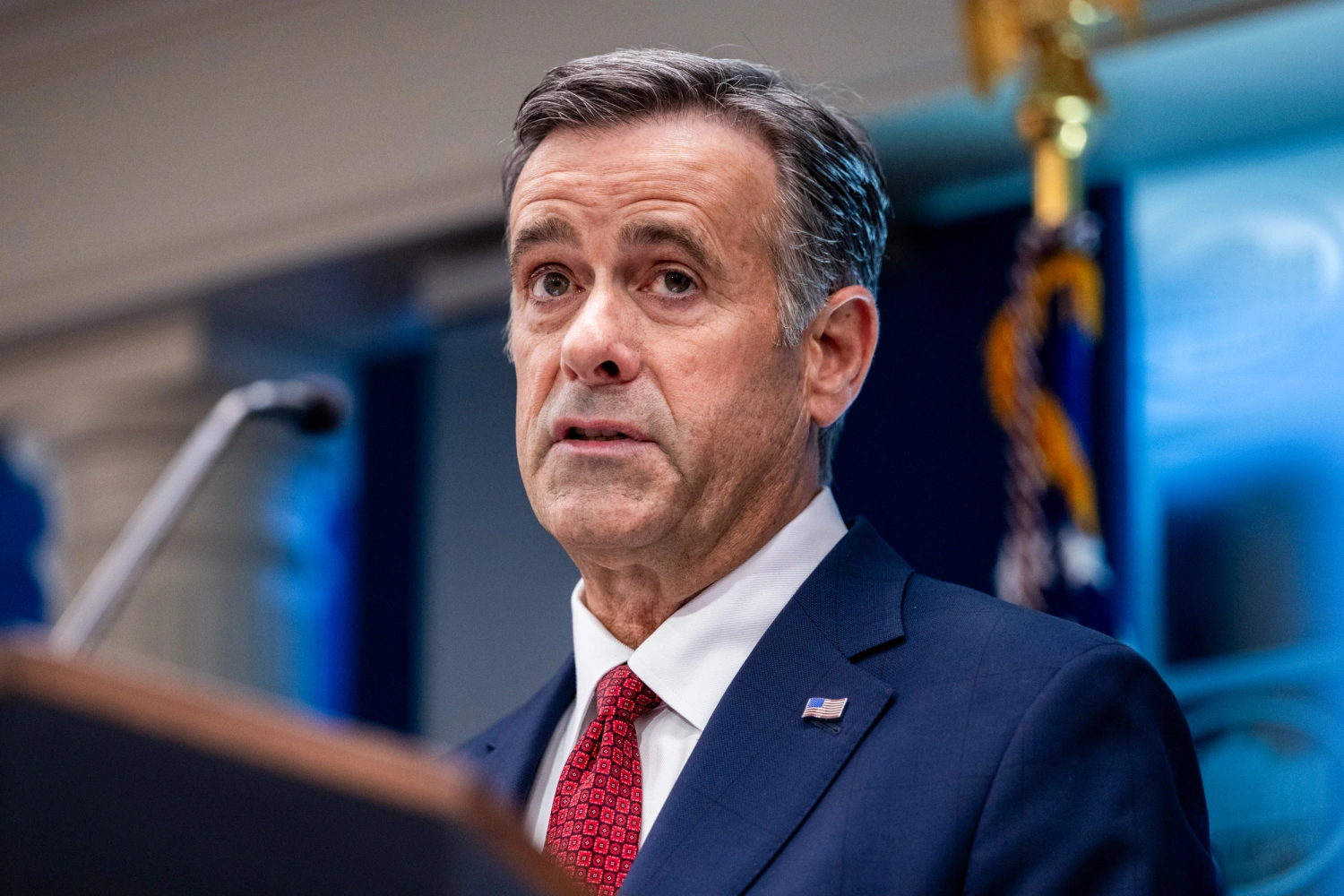 John Ratcliffe, director of the Central Intelligence Agency (CIA), during a news conference in the James S. Brady Press Briefing Room of the White House in Washington, DC, US, on Monday, April 6, 2026.