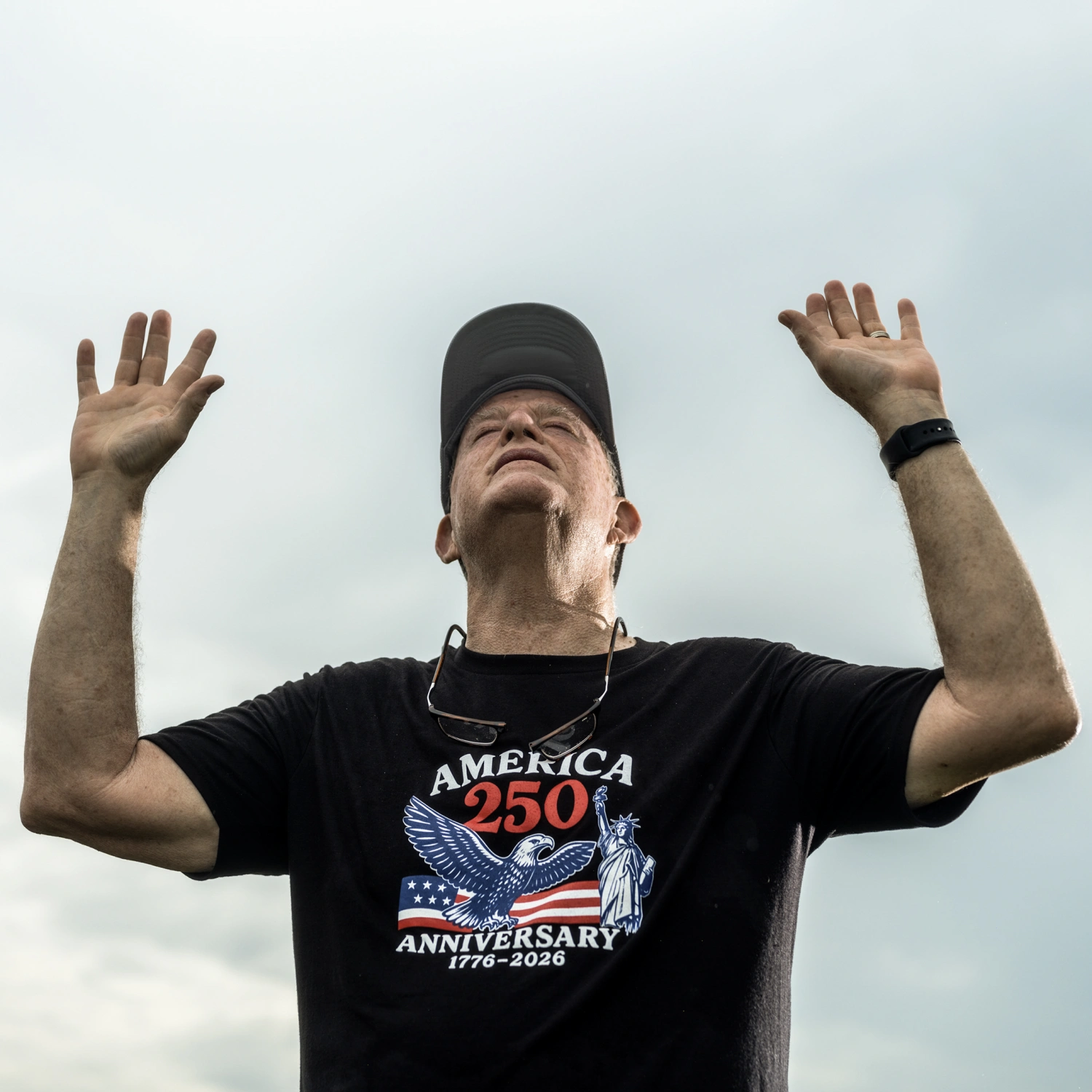 A man prays at "Rededicate 250: A National Jubilee of Prayer, Praise and Thanksgiving" in Washington on May 17, 2026. 