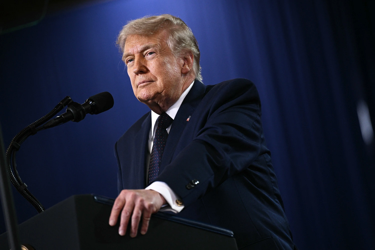 US President Donald Trump delivers a speech about the economy at Rockland Community College Fieldhouse in Suffern, New York, on May 22, 2026. Trump is the first sitting president to visit the northern New York City suburbs since Gerald Ford in 1976.