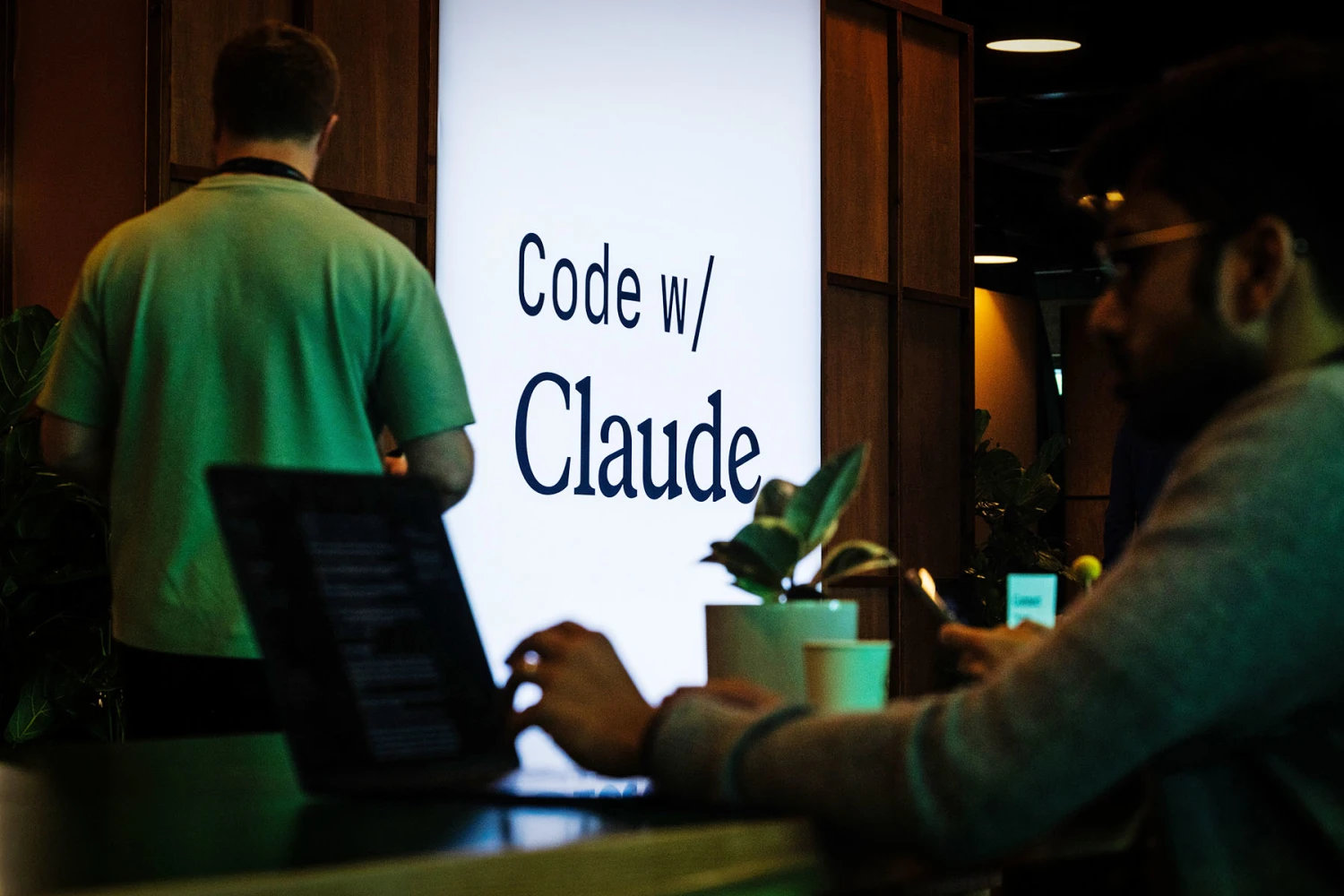 Branding at the entrance to Anthropic's Code with Claude developer conference in London on May 19, 2026.