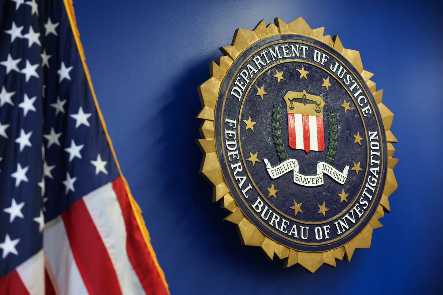 The logo of the Federal Bureau of Investigation is seen at the Los Angeles Federal Building after a news conference to provide an update on the investigation into a May 18, 2025, bombing at a fertility clinic in Palm Springs, California, on June 4, 2025, in Los Angeles.