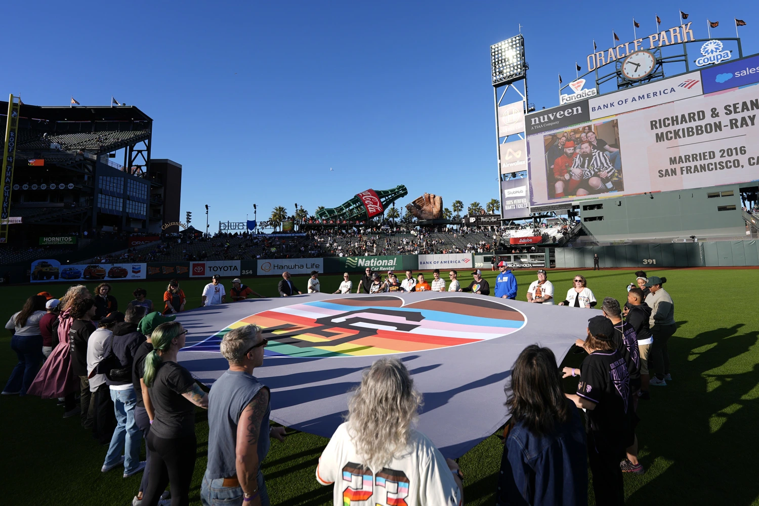 Pride month celebration at Oracle Park on June 12, 2026 in San Francisco, California. 