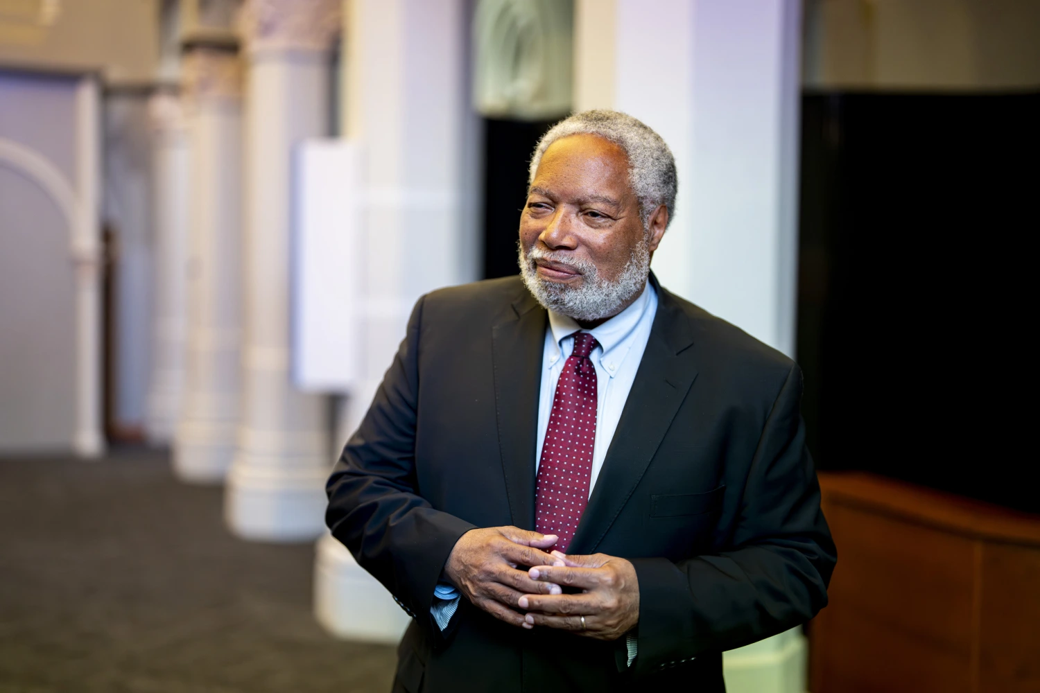 Lonnie Bunch III, the 14th secretary of the Smithsonian Institution, at the opening of the "American Aspirations" exhibit at the Smithsonian Castle in May.