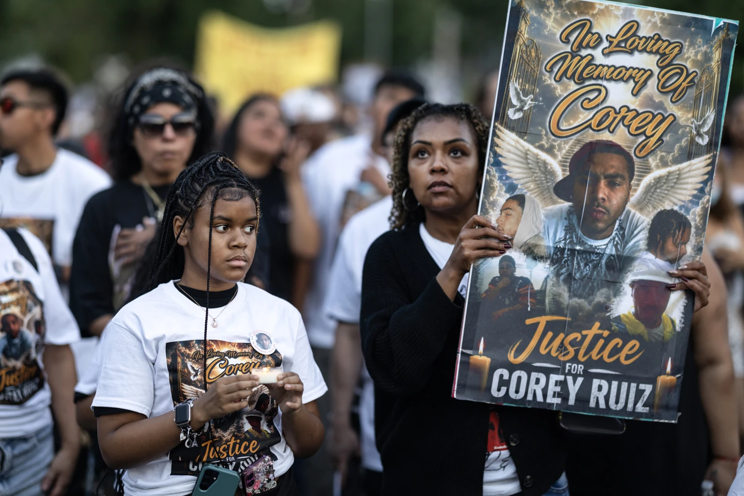 Family members of Corey Ruiz join a march to protest his death on July 23, 2026 in Madison, Wisc.
