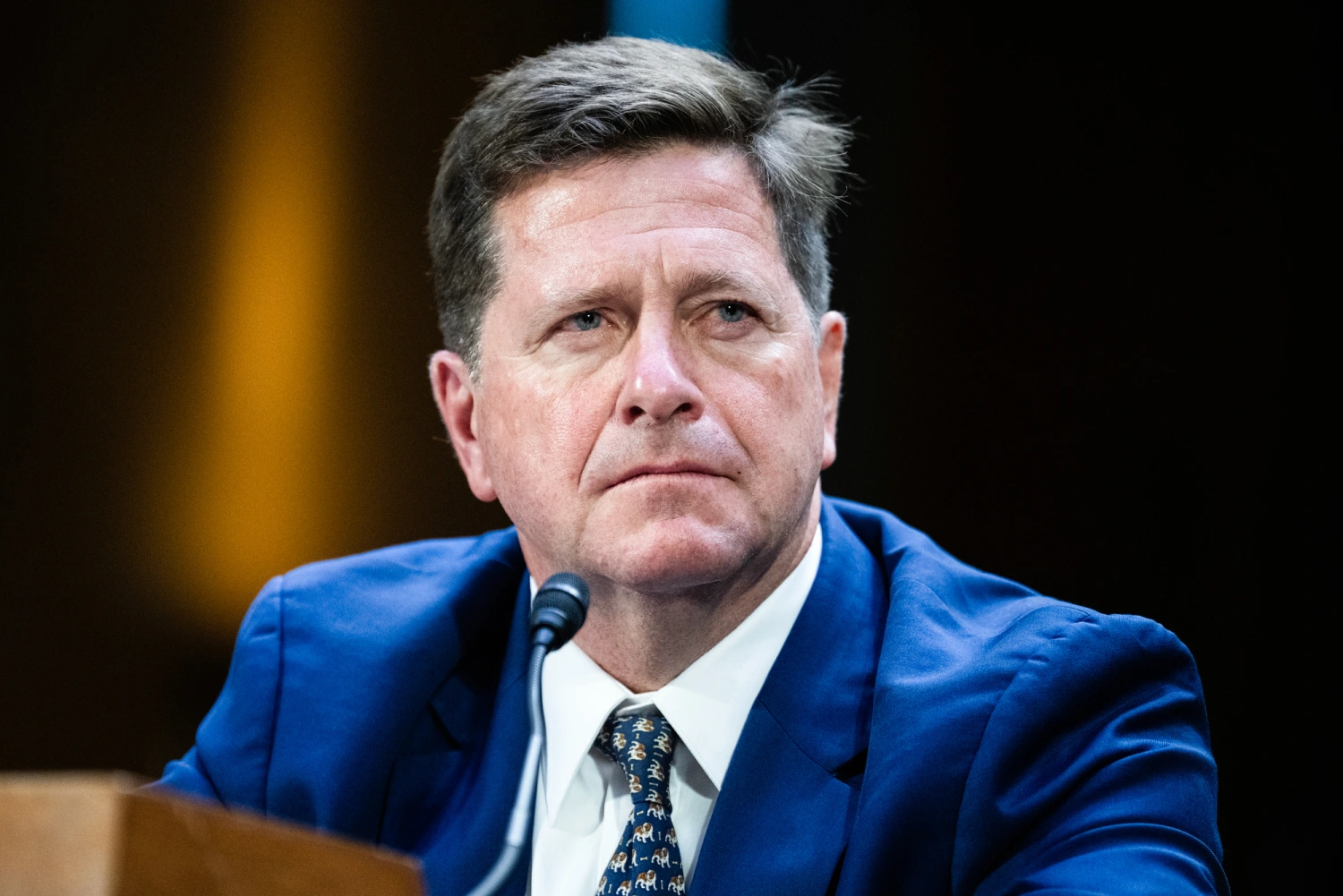 Jay Clayton, nominee to be director of national intelligence, testifies during his Senate Select Intelligence Committee confirmation hearing in Washington, D.C., on July 15, 2026.