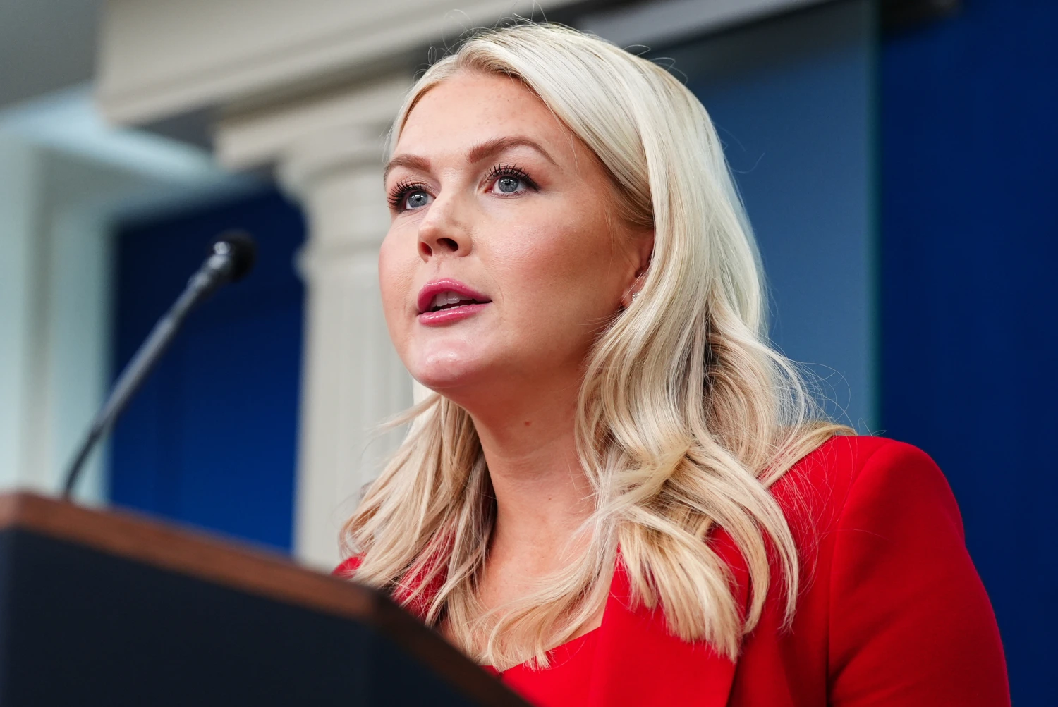 White House press secretary Karoline Leavitt speaks with reporters in the James Brady Press Briefing Room at the White House on July 23, 2026.