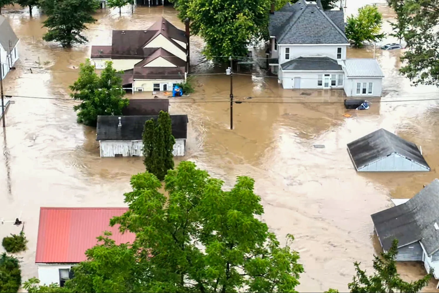 Drone photos of flooded Cambridge City In., on Aug., 12, 2026.