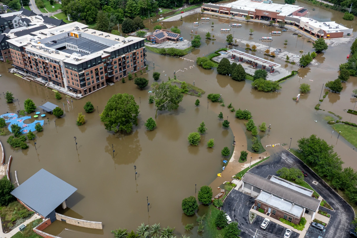 Flooding after another round of heavy rain in Noblesville, Ind., on Aug. 15, 2026.