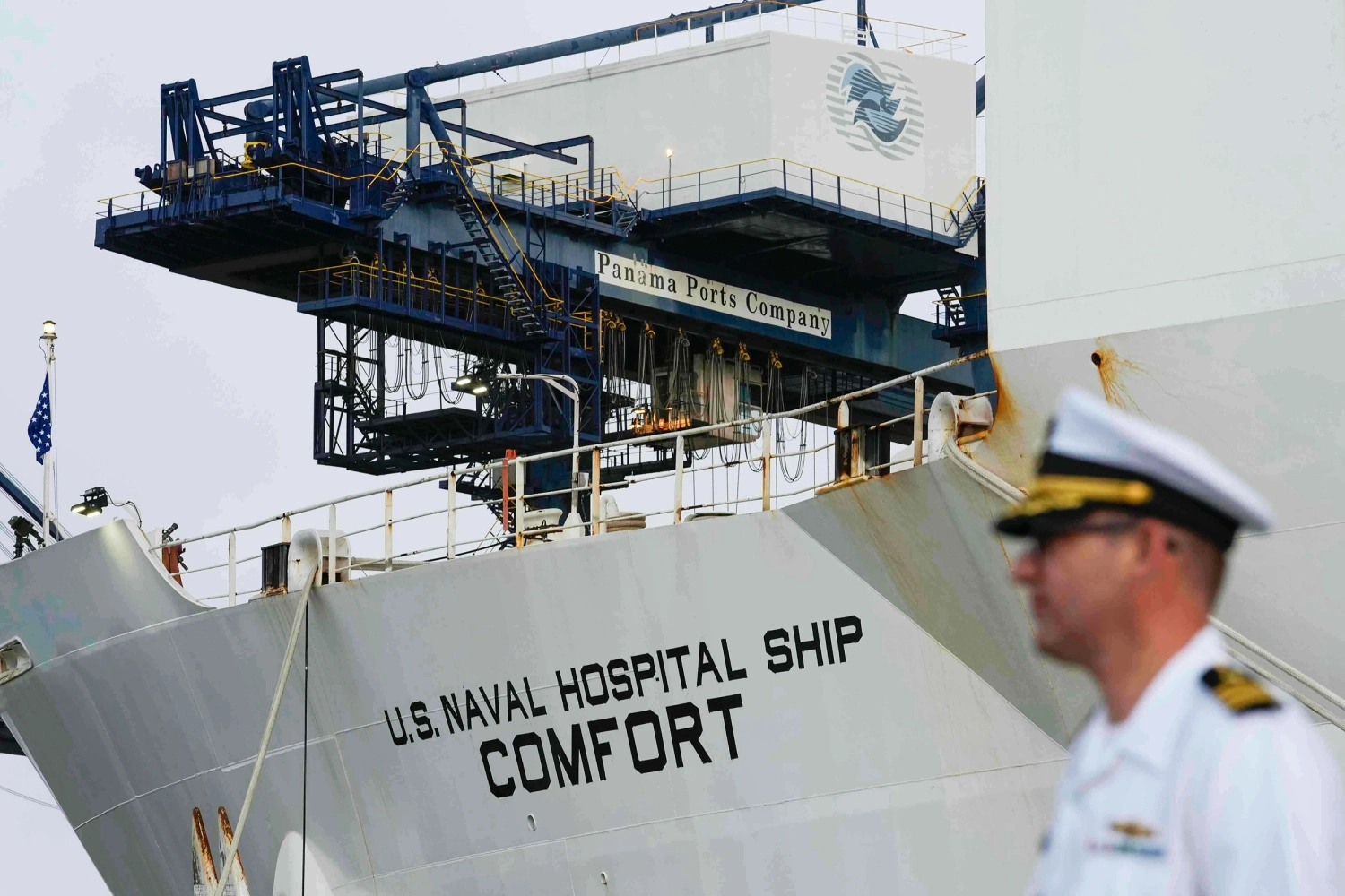 The U.S. Navy hospital ship USNS Comfort docks at the Cristobal port in Colon, Panama, June 29, 2025. 