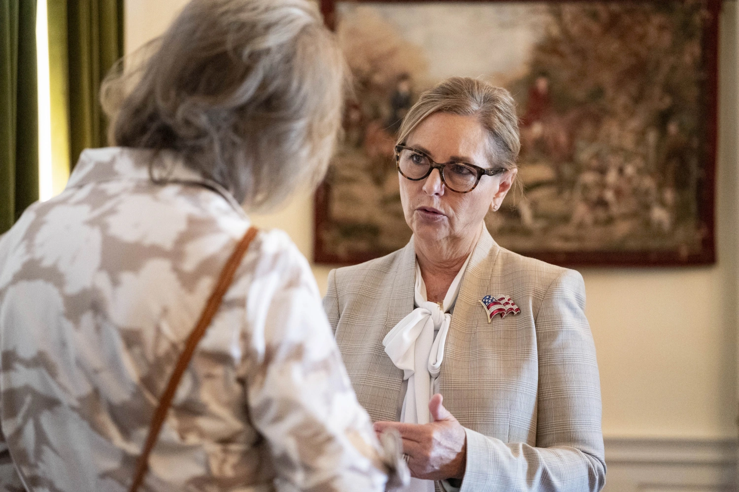 Sen. Darline Graham, R-S.C., talks with people during a campaign event at the Green Boundary Club on August 24, 2026 in Aiken, South Carolina. Graham faces Rep. Ralph Norman (R-SC) tomorrow in a runoff in the South Carolina Republican Senate primary midterm election. 