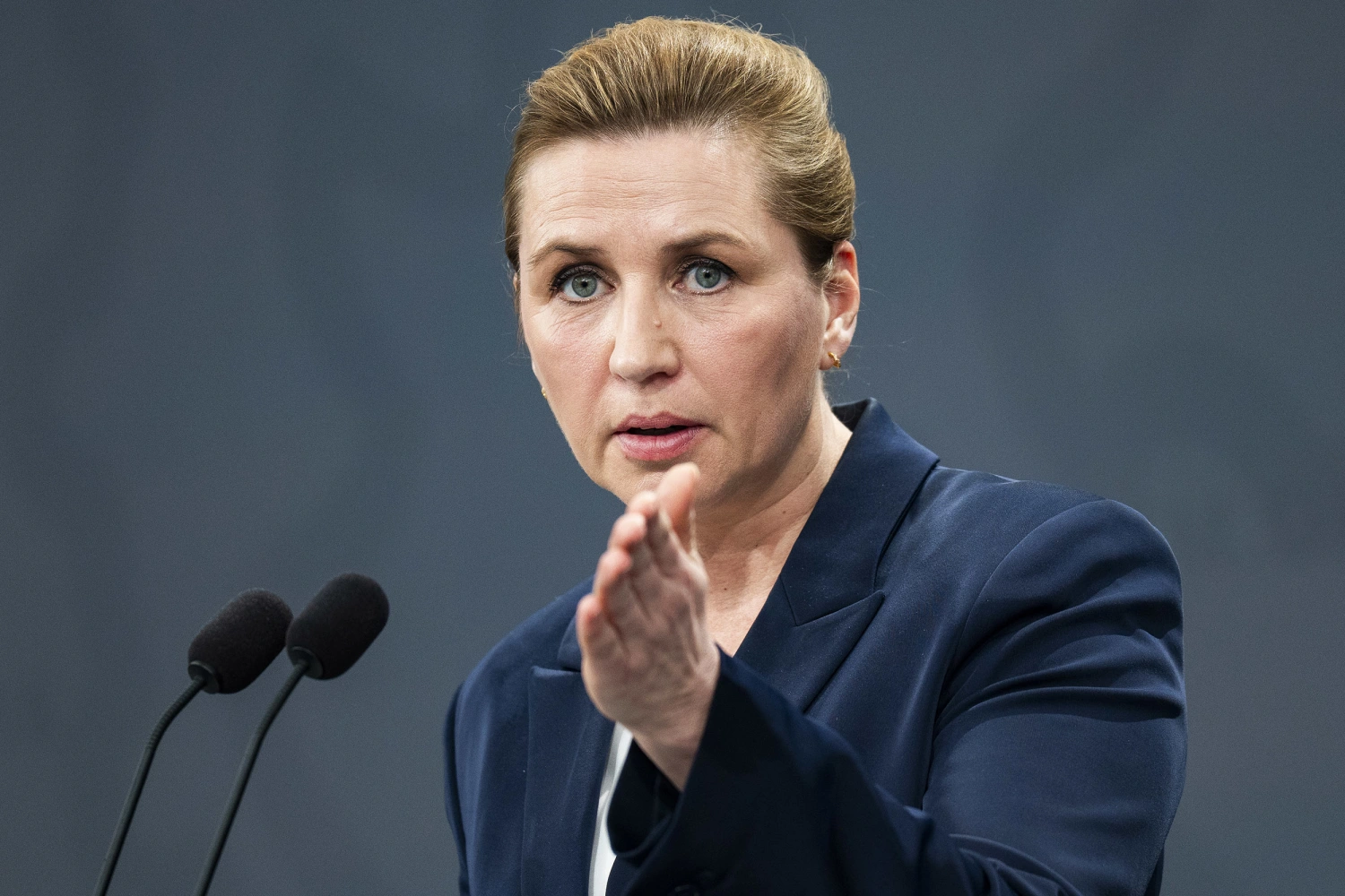\Prime Minister of Denmark Mette Frederiksen at a press conference at the Prime Minister's Office on March 2, 2026 in Copenhagen, Denmark.