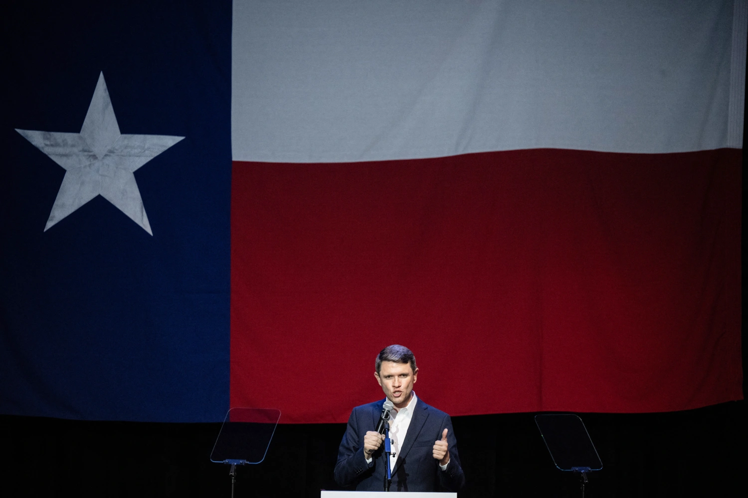 Democratic candidate for US Senate James Talarico speaks during a campaign rally as part of his "New American Dream Tour" in Pasadena, Texas, on August 9, 2026. 