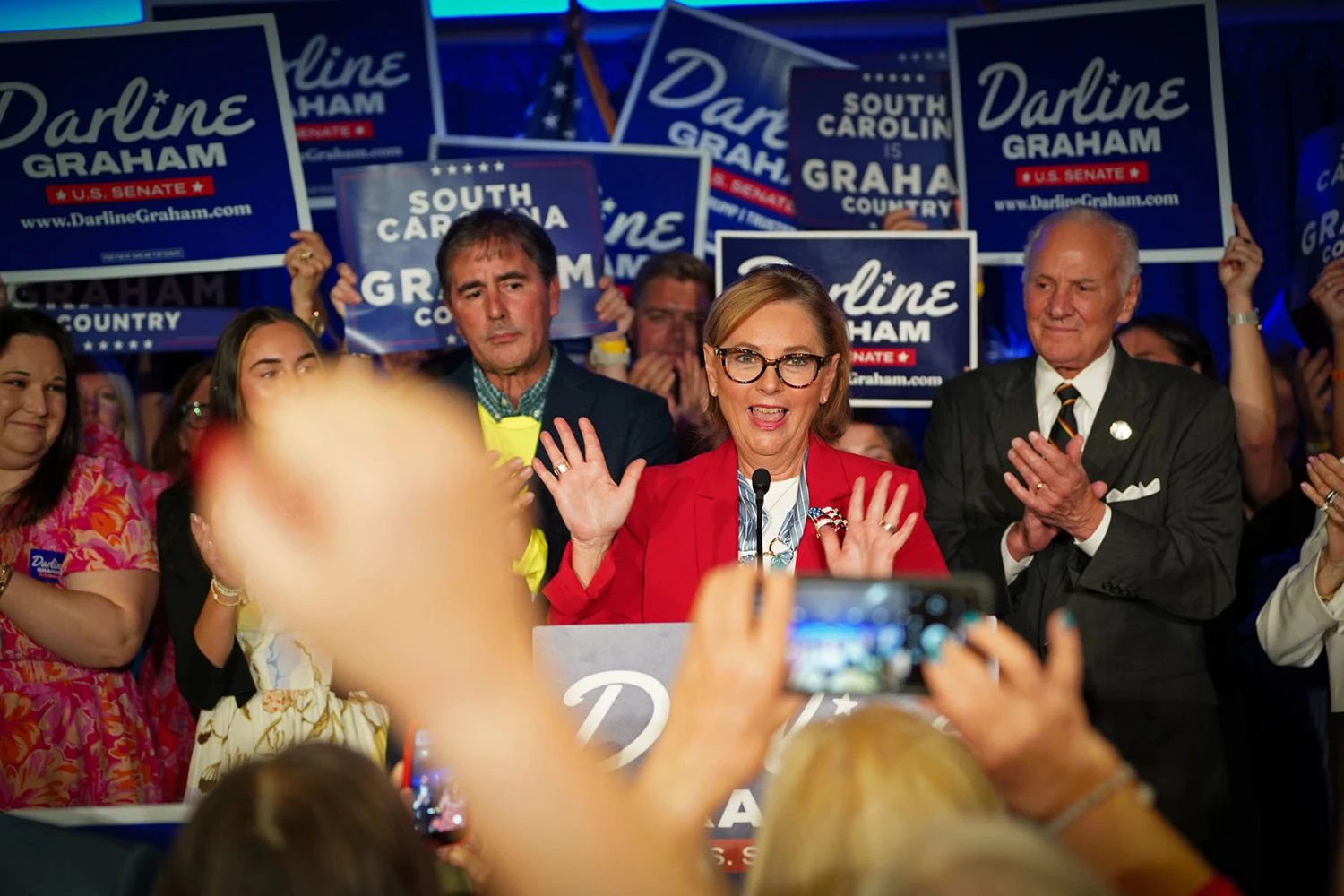 Sen. Darline Graham, R-S.C., speaks following her win on Aug. 25, 2026 in Columbia, S.C.
