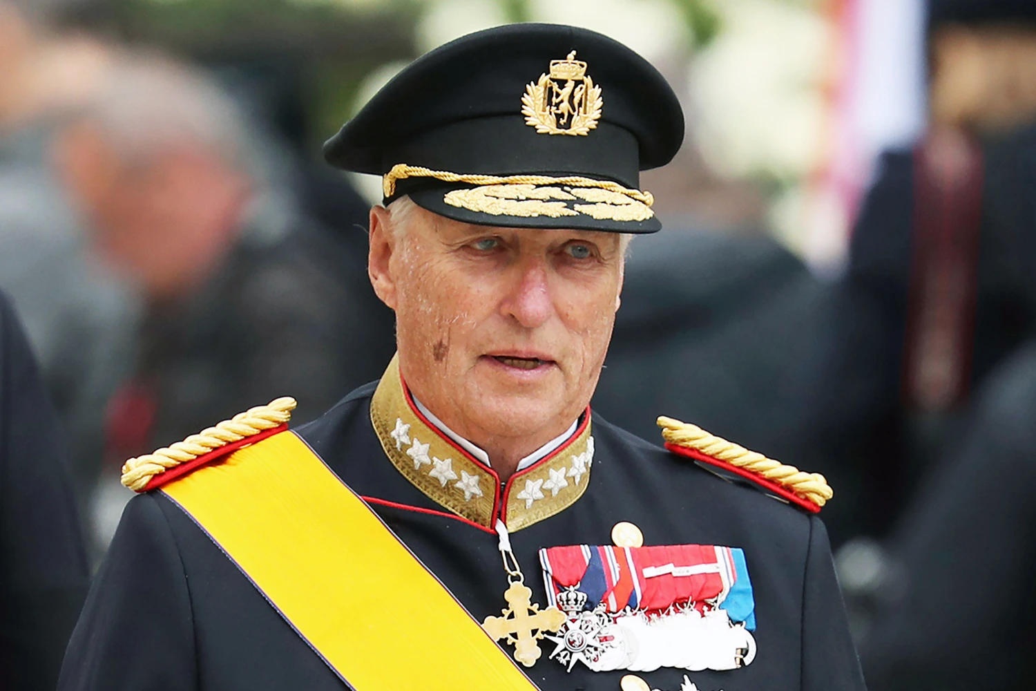 King Harald V of Norway leaves the Notre Dame cathedral after attending at the funeral of the Grand Duke Jean of Luxembourg, in Luxembourg, on May 4, 2019.