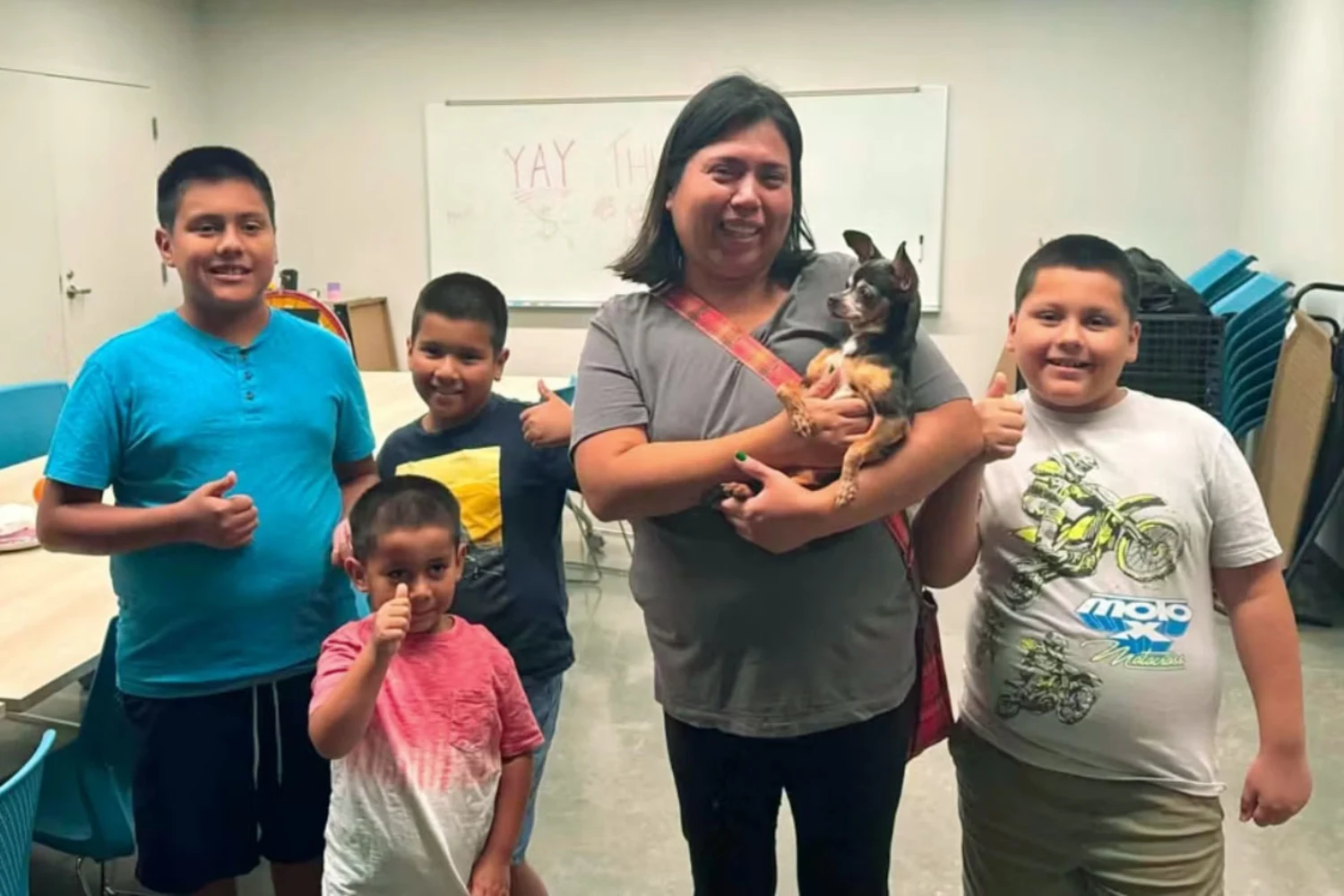 Vanessa Antonino is reunited with her chihuahua, Flor.
