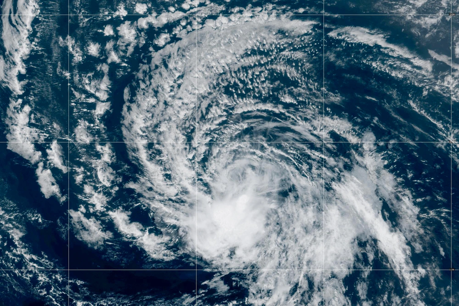 This satellite image released by NOAA shows Tropical Storm Dolly over the Atlantic Ocean on Aug. 27, 2026.