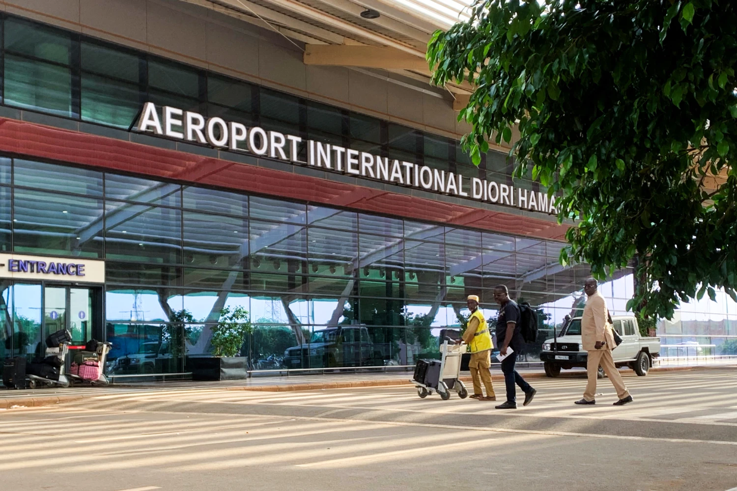 Passengers arrive at the Diori Hamani International Airport in Niamey, Niger, on Sept. 22, 2023.