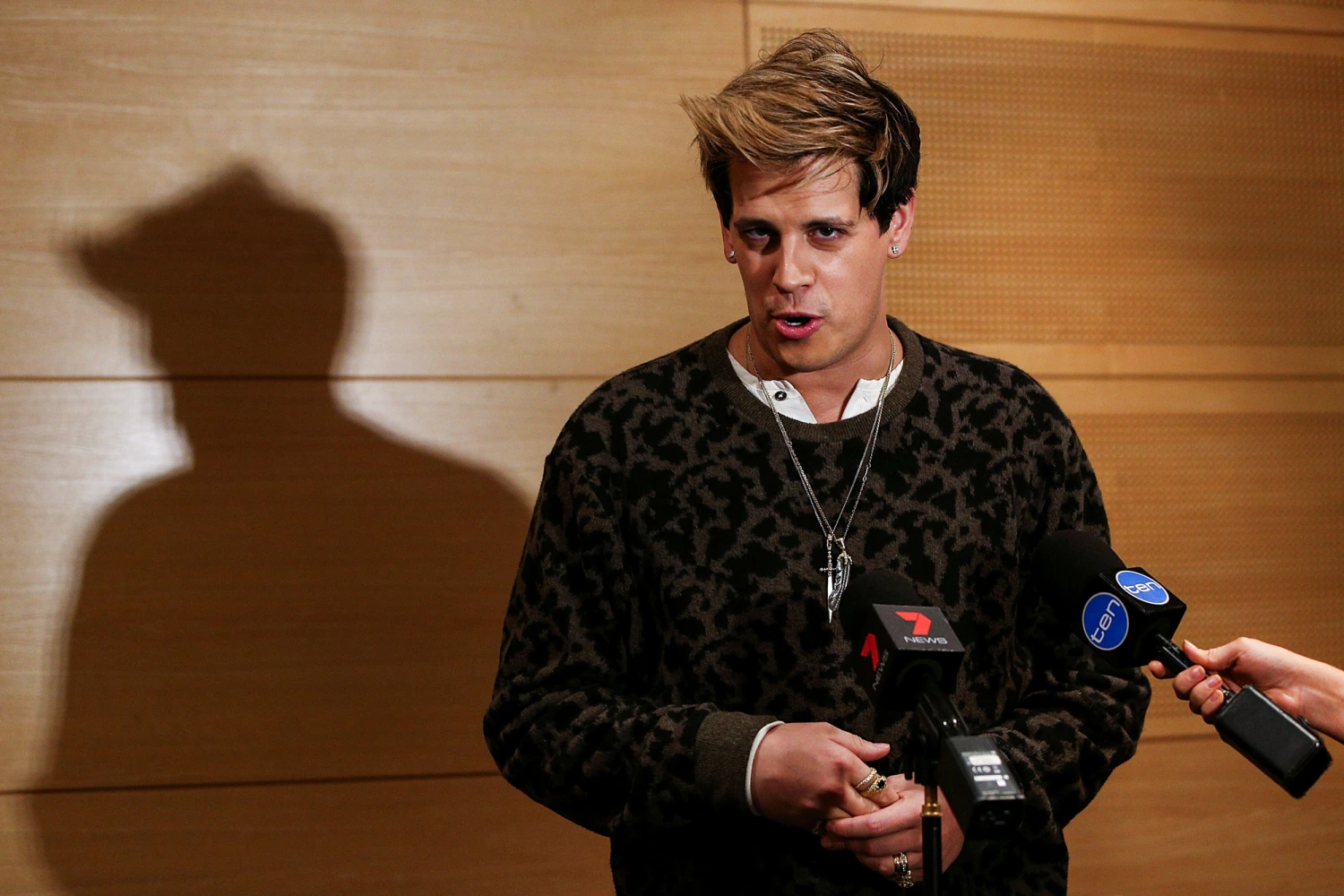 Milo Yiannopoulos during a press conference on arrival at the Sydney International Airport in Sydney, Australia, on Nov. 29, 2017.