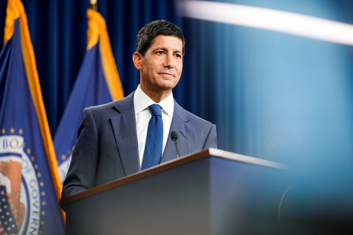 Federal Reserve chairman Kevin Warsh during a news conference following a Federal Open Market Committee (FOMC) meeting in Washington, D.C., on July 29, 2026.