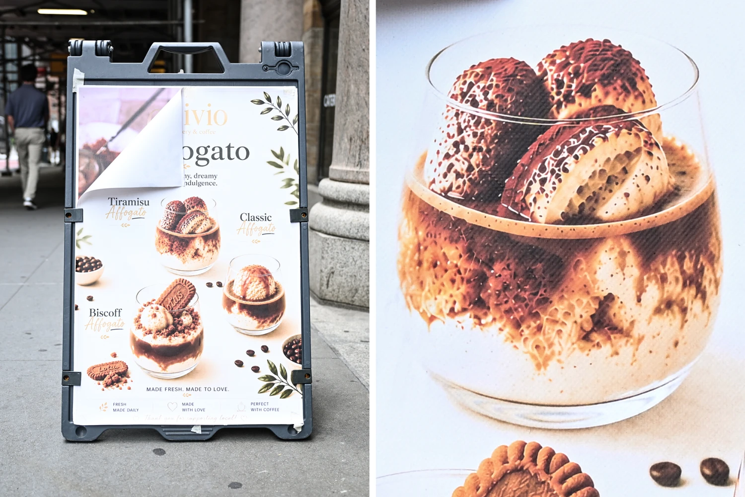 An AI-generated food menu outside of Olivio Bakery & Coffee in New York City on Aug. 31, 2026.
