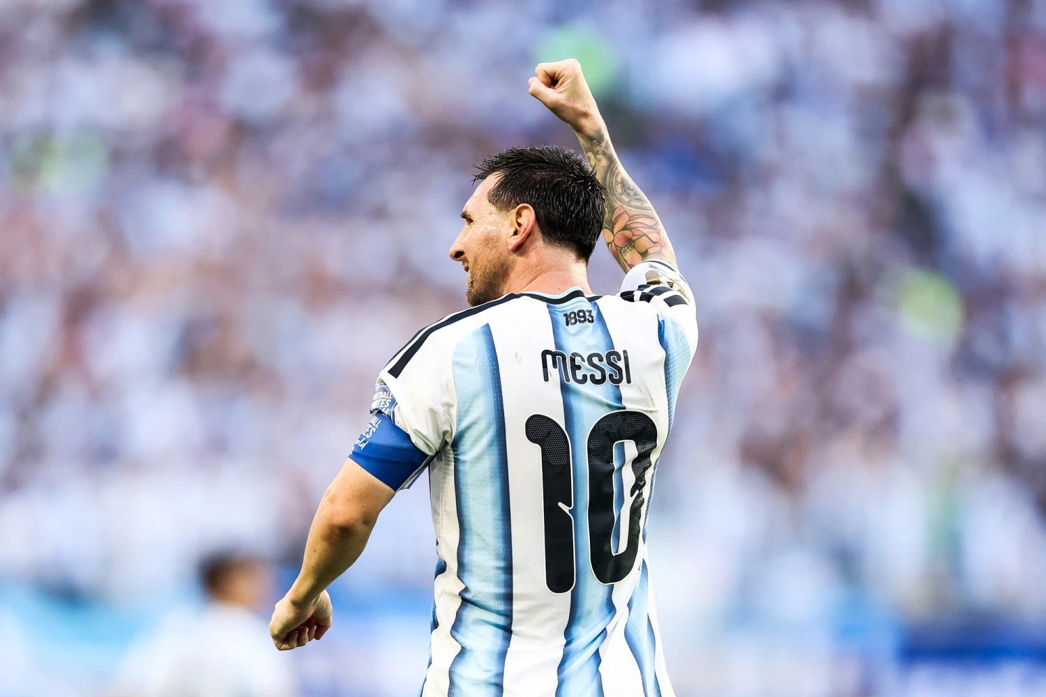 Lionel Messi of Argentina celebrates scoring his team's first goal during the FIFA World Cup 2026 Round of 32 match between Argentina and Cabo Verde at Miami Stadium on July 3, 2026.
