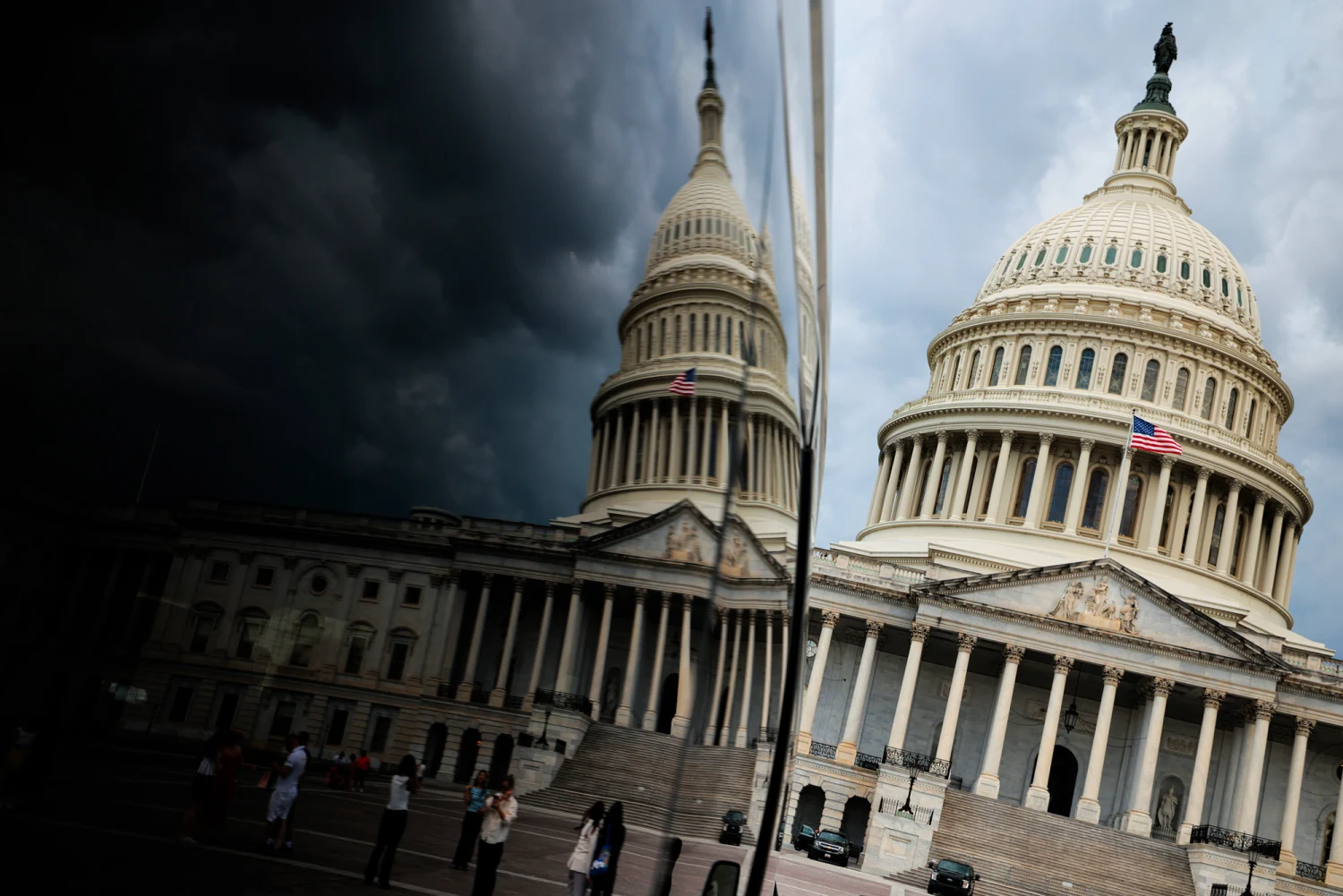 Storm clouds hover over the U.S. Capitol shortly after the Senate passed its version of the One, Big, Beautiful Bill Act on July 1, 2025 in Washington, DC.