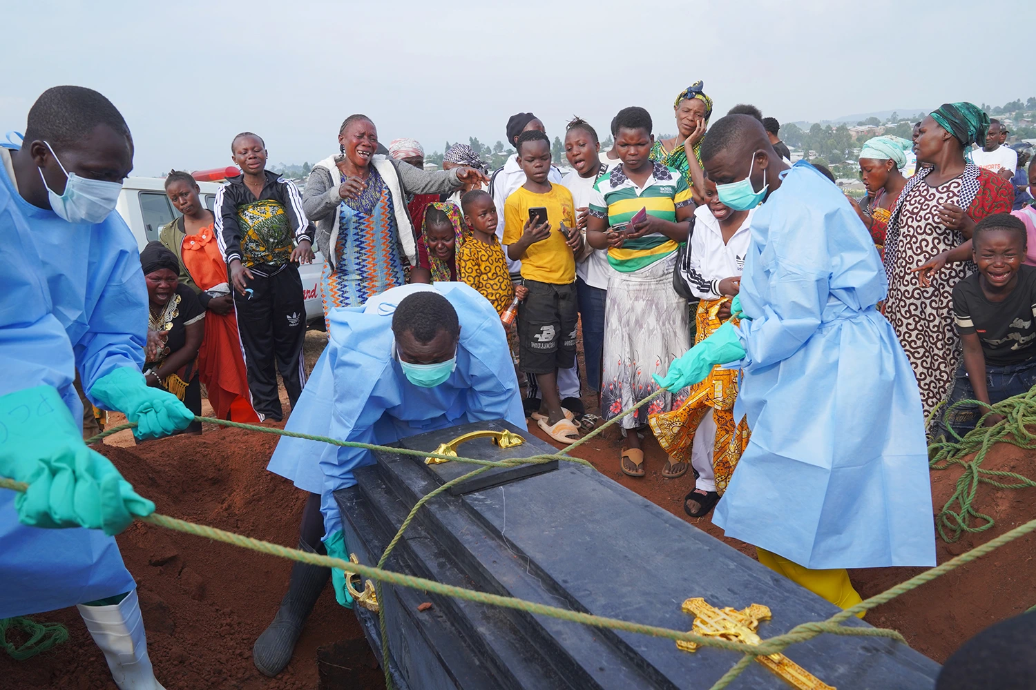 A burial service for a victim of Ebola in Bunia, eastern Congo, on Aug. 11, 2026.