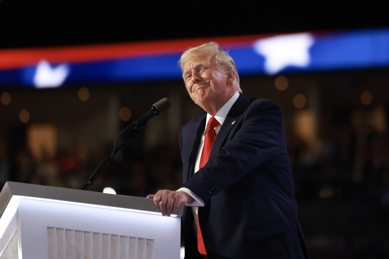 Then-Republican presidential candidate Donald Trump during the fourth day of the Republican National Convention at the Fiserv Forum on July 18, 2024 in Milwaukee, Wisconsin.