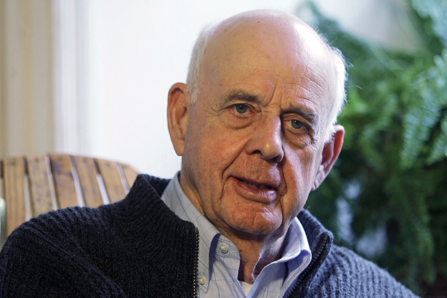In this March 10, 2011, file photo, author Wendell Berry talks with a reporter at his home in Port Royal, Ky. Award-winning Kentucky writer Berry and his wife sued the University of Kentucky on Monday, July 6, 2020, to try to stop the removal of a mural that has been the object of protest for its depictions of Black people and Native Americans.