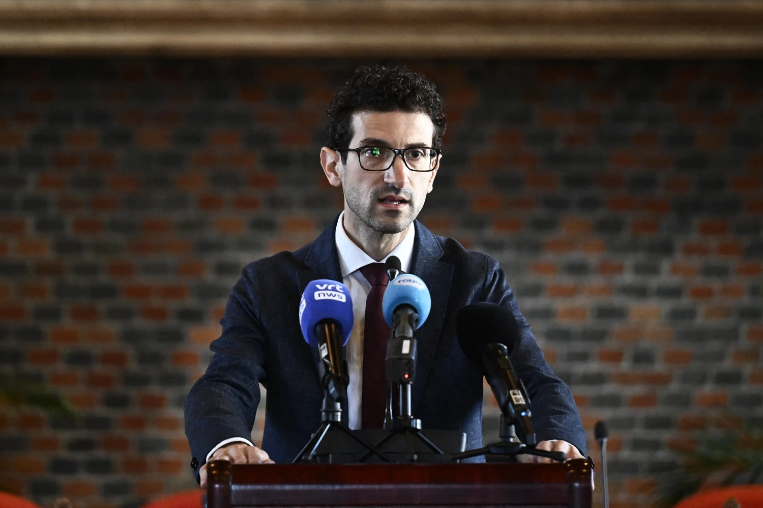 Leuven mayor Mohamed Ridouani pictured during a press conference to present the aldermen for the coming legislative term, Wednesday 23 October 2024, in Leuven.