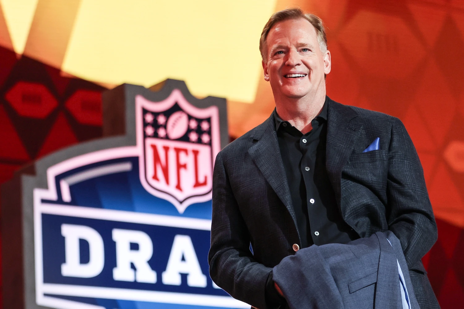 Commissioner of the National Football League Roger Goodell looks on during the second round of the 2024 NFL Draft at Campus Martius Park on April 26, 2024 in Detroit, Michigan.
