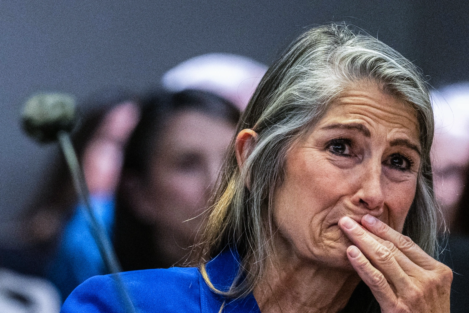 Former Colorado Bureau of Investigation forensic analyst Yvonne "Missy" Woods cries as she watches a video during a her sentencing hearing at the Jefferson County Courthouse, Tuesday, Sept. 8, 2026, in Golden, Colo. (Stephen Swofford//The Gazette via AP, Pool