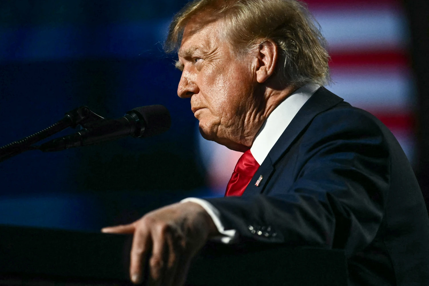 US President Donald Trump speaks during the second day of the Republican National Committee midterm convention at the American Airlines Center in Dallas, Texas on September 10, 2026.