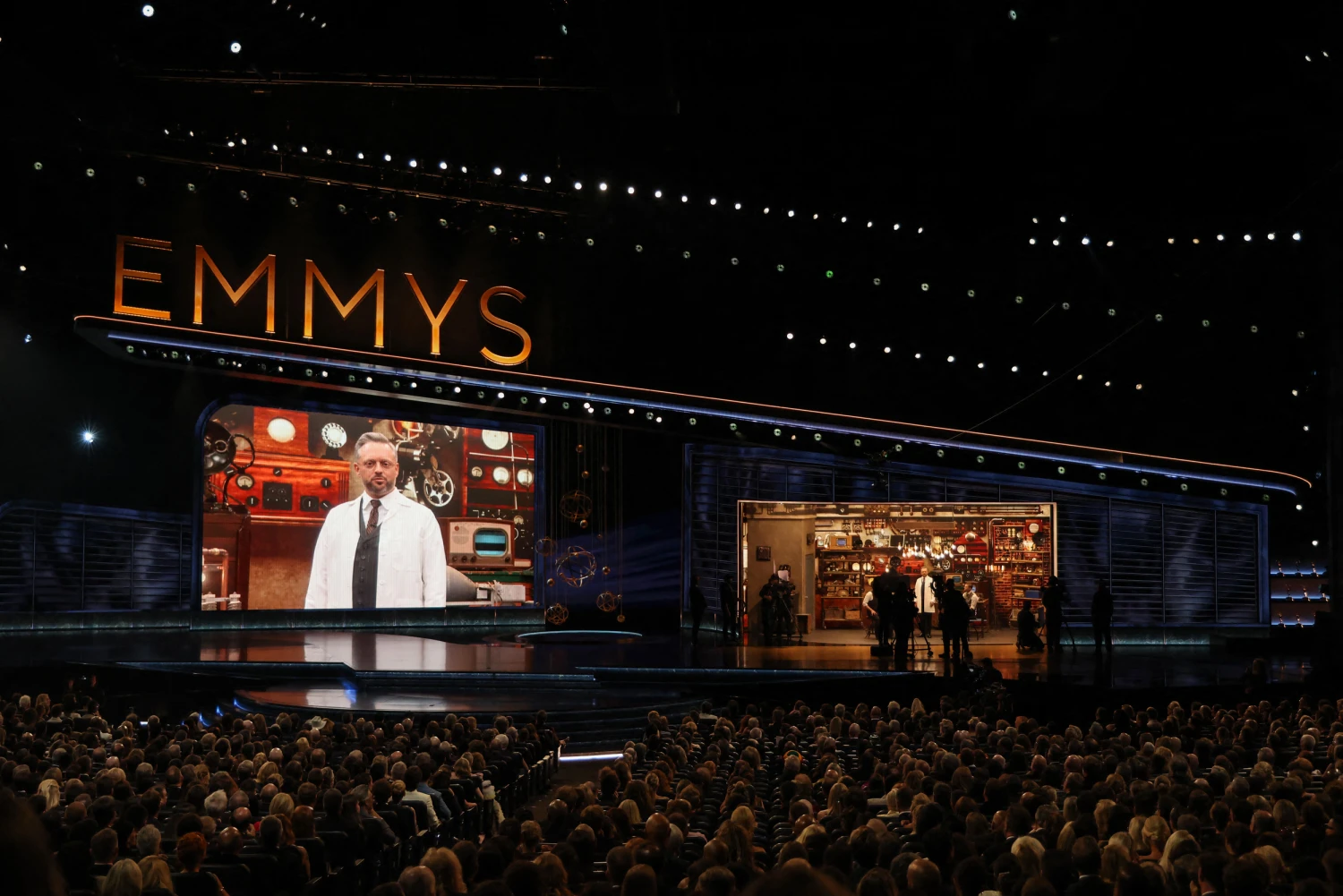 Host US comedian Nate Bargatze speaks onstage during the 77th Primetime Emmy Awards at the Peacock Theatre at LA Live in Los Angeles on September 14, 2025.