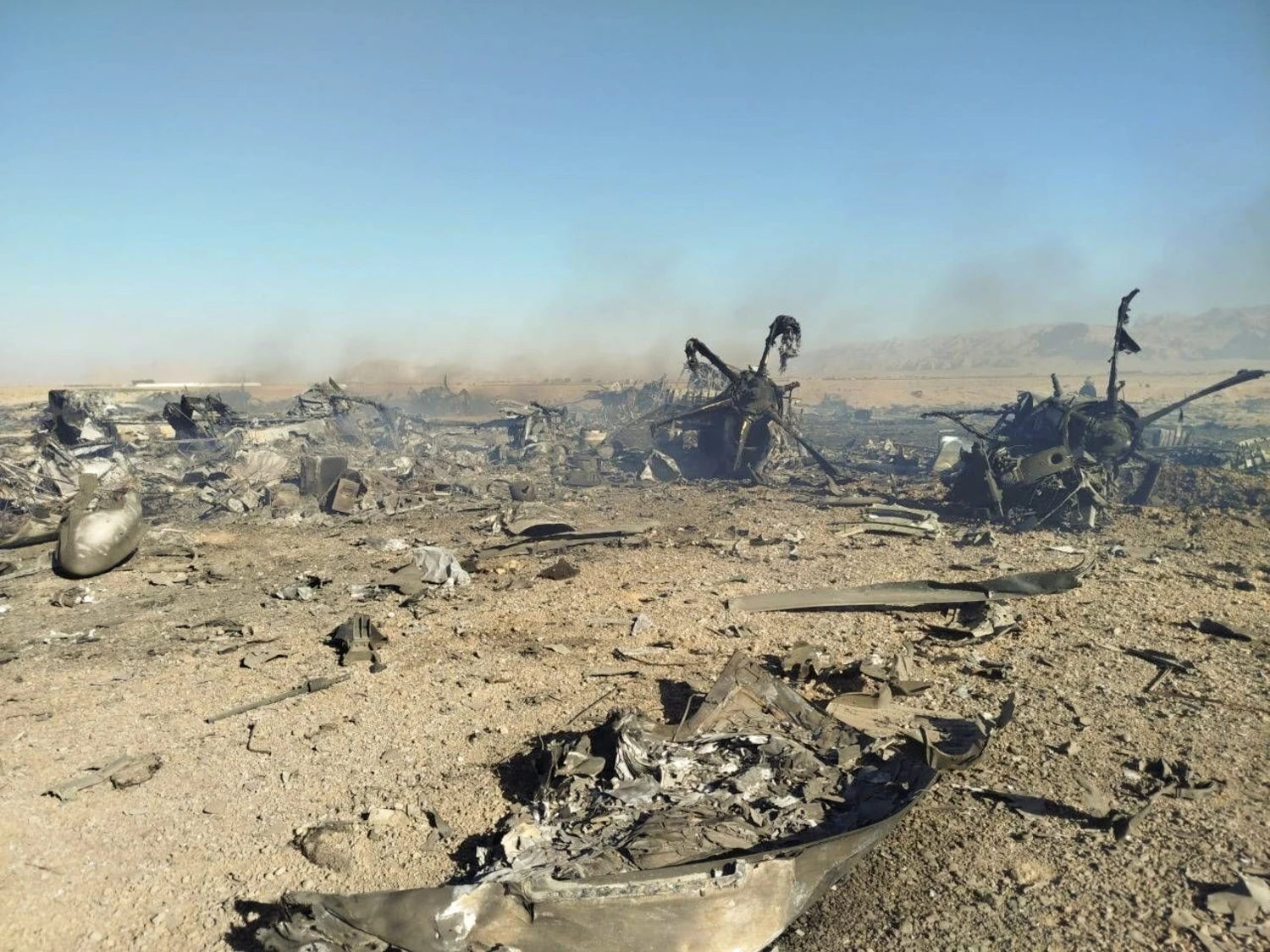 An image provided by the Islamic Revolutionary Guard Corps shows wreckage from a downed F-15 fighter jet in Iran, earlier this year.