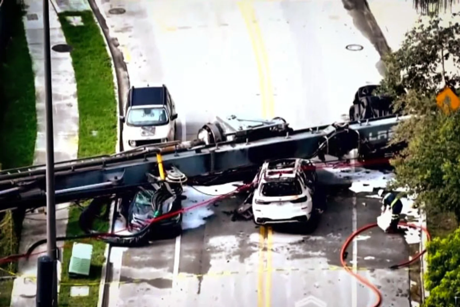 The crane collapsed on Southeast 12th Street and Brickell Bay Drive, according to Miami Fire Rescue.