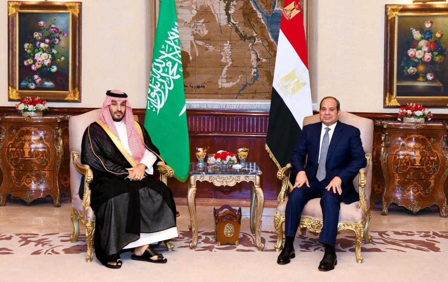 Egyptian President Abdel Fattah el-Sisi, right, meets with Saudi Crown Prince Mohammed bin Salman in Cairo, Egypt, on Sept. 15, 2026.