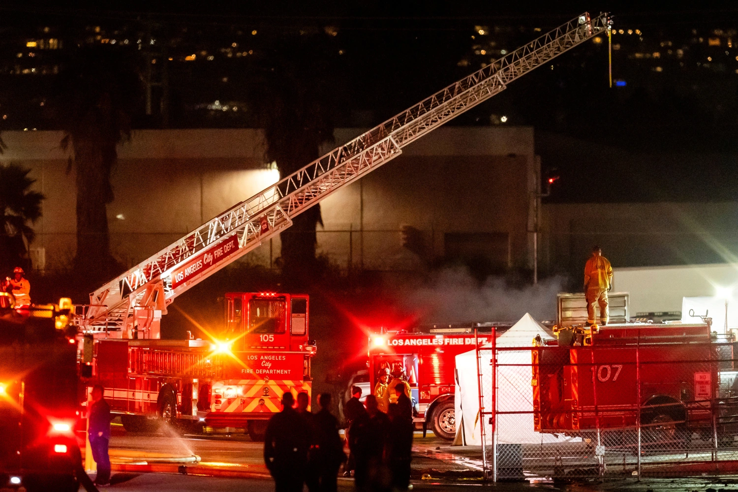 First responders work the scene after a helicopter crashed in Chatsworth, a neighborhood in Los Angeles, on Sept. 15, 2026.