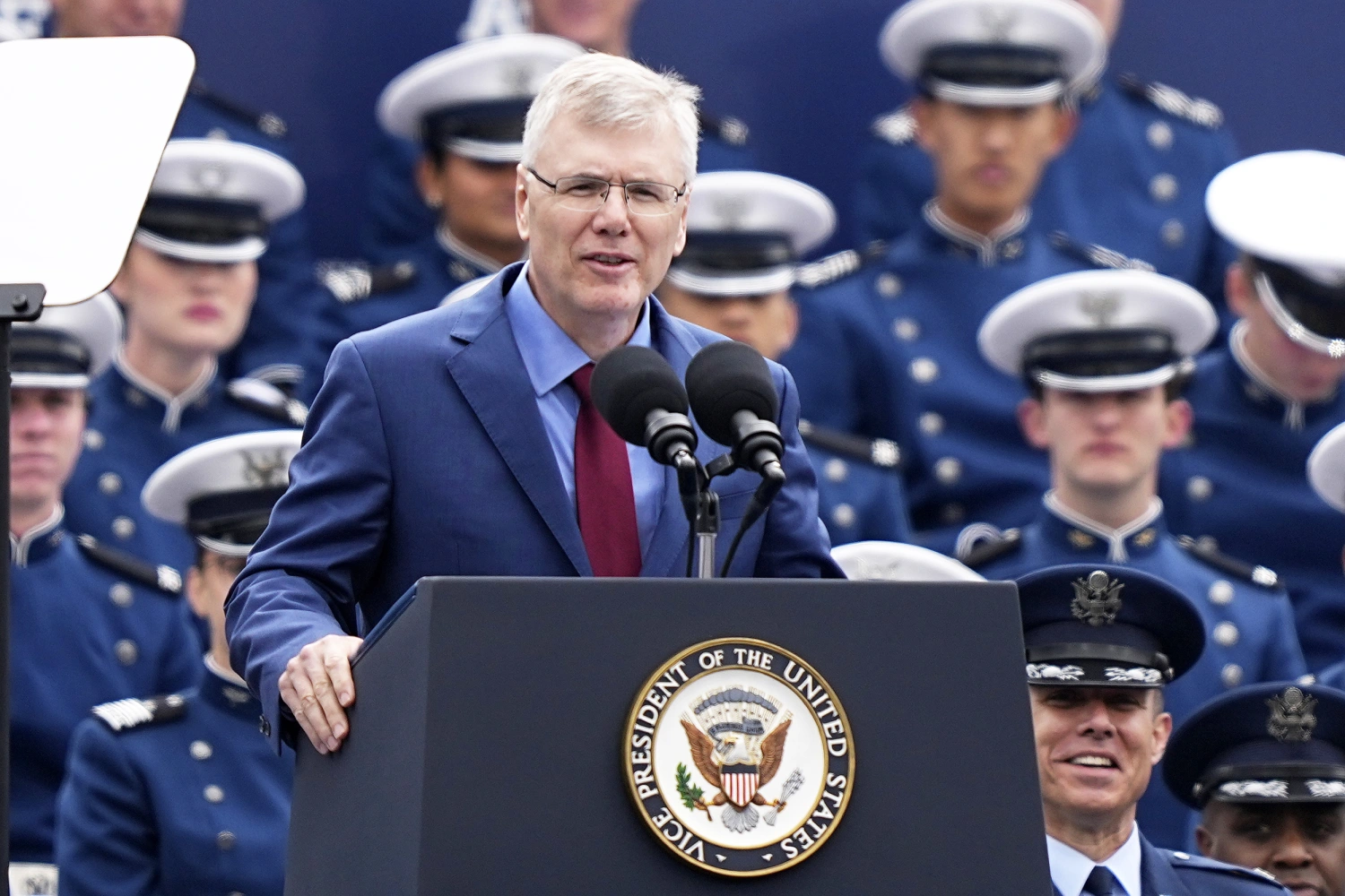 Secretary of the U.S. Air Force Troy Meink speaks at the United States Air Force Academy Graduation Ceremony at Falcon Stadium at the United States Air Force Academy on May 28, 2026 in Colorado Springs, Colorado.
