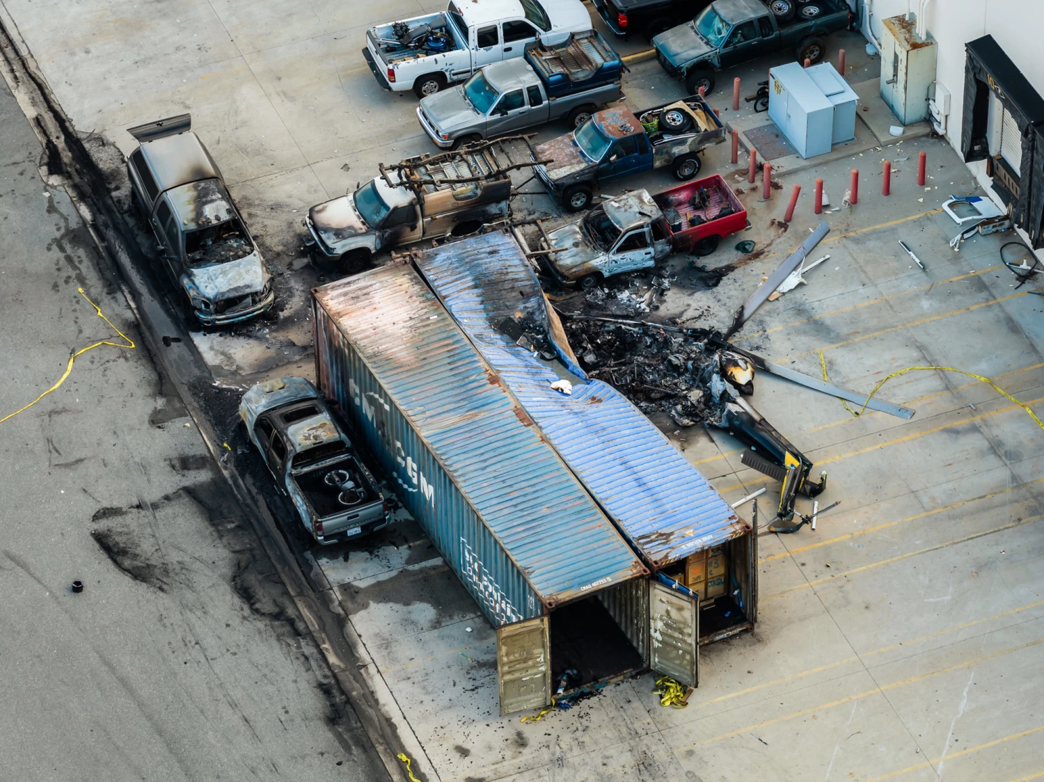 The aftermath of the helicopter crash in Chatsworth, a neighborhood in Los Angeles, on Wednesday.