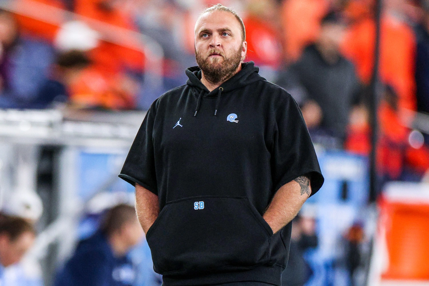 Defensive coordinator Steve Belichick of the North Carolina Tar Heels prior to a game against the Syracuse Orange at JMA Wireless Dome on Oct. 31, 2025 in Syracuse, New York.